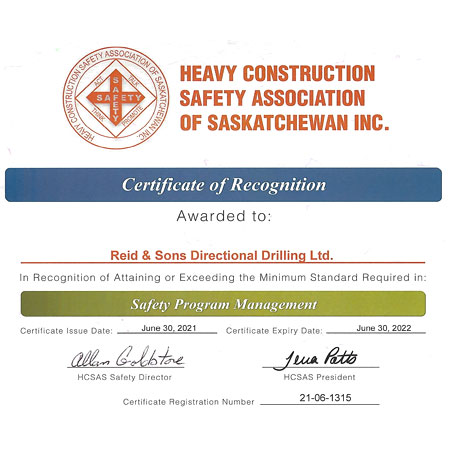 Reid & Sons COR Certificate